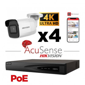 Kit vidéosurveillance AcuSense 4K H265+ PoE 4 caméras IP mini-tube IR 40 mètres