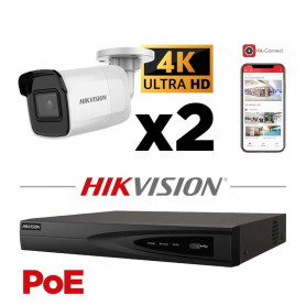 Kit vidéosurveillance AcuSense 4K H265+ PoE 2 caméras IP mini-tube IR 40 mètres