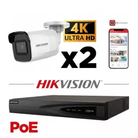 Kit vidéosurveillance AcuSense 4K H265+ PoE 2 caméras IP mini-tube IR 40 mètres
