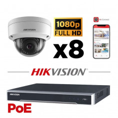 Kit vidéosurveillance PoE 8 caméras dôme full HD 2MP H265+