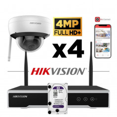 Kit vidéosurveillance Hikvision sans fil WIFI 4 caméras dôme 4MP H265+ NK44W1H-1T
