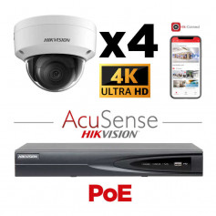 Kit vidéosurveillance 4 caméras anti-vandalisme Hikvision 4K H265+ IA AcuSense vision de nuit 30 mètres