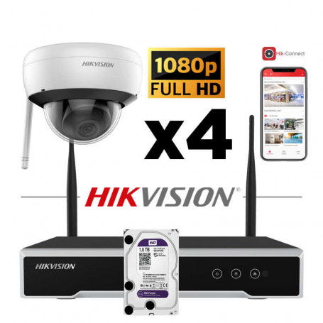 Kit vidéosurveillance WIFI 4 caméras dôme full HD H265+ Hikvision NK42W1H-1T(WD)(B)