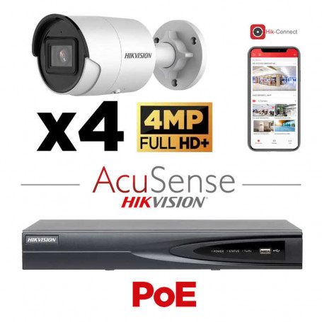 Kit vidéosurveillance 4 caméras 4MP H265+ EasyIP 2.0 Plus AcuSense vision de nuit 40 mètres