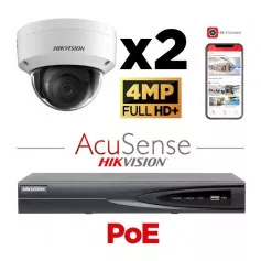 Kit vidéosurveillance 2 caméras anti-vandalisme Hikvision 4MP H265+ IA AcuSense vision de nuit 30 mètres
