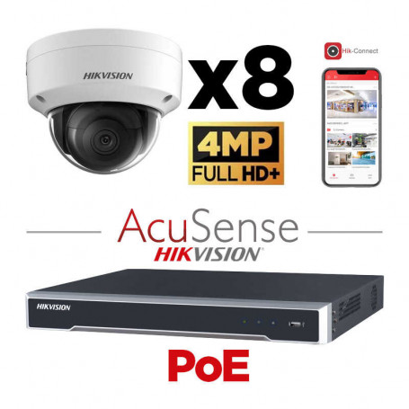 Kit vidéosurveillance 8 caméras 4MP H265+ EasyIP 2.0 Plus AcuSense vision de nuit 30 mètres