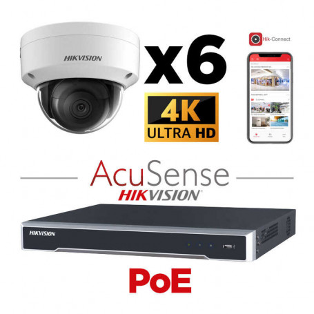 Kit vidéosurveillance 6 caméras 4K H265+ EasyIP 2.0 Plus AcuSense vision de nuit 30 mètres