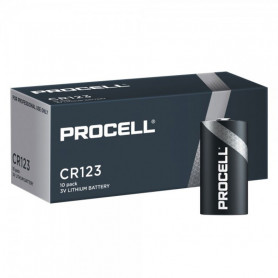 Pack 10 piles Procell CR123 3V 1550 mAh au lithium et au dioxyde de manganèse
