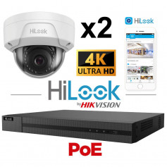 Kit vidéosurveillance 2 caméras HiLook 4K antivandale H265+ vision de nuit 30 mètres EXIR 2.0