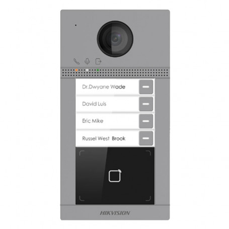 Interphone vidéo WiFi et PoE avec lecteur de badge 4 boutons d'appel Hikvision DS-KV8413-WME1(B)